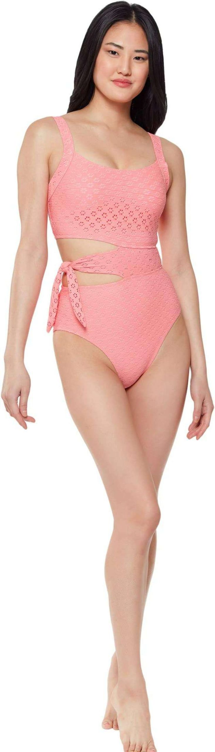 Swimwear * | Jessica Simpson Sweet Tooth Solids Asymmetric Tied One-Piece