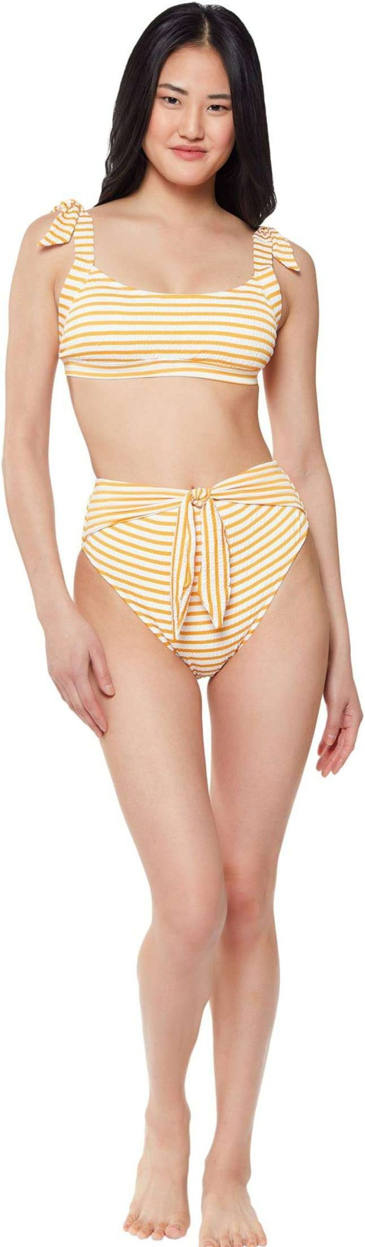 Swimwear * | Jessica Simpson Sunshine Stripe High-Waisted Bottoms