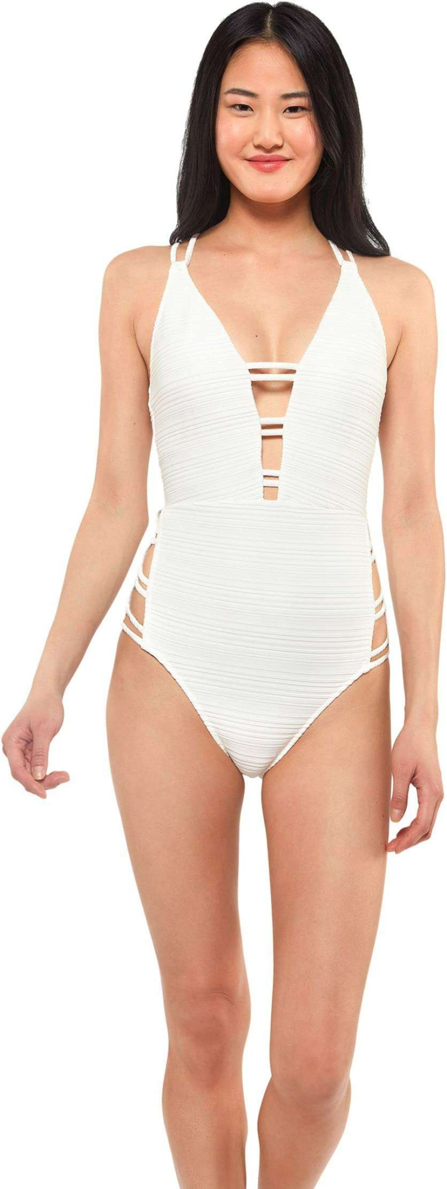 Swimwear * | Jessica Simpson Double Strap Plunge One-Piece