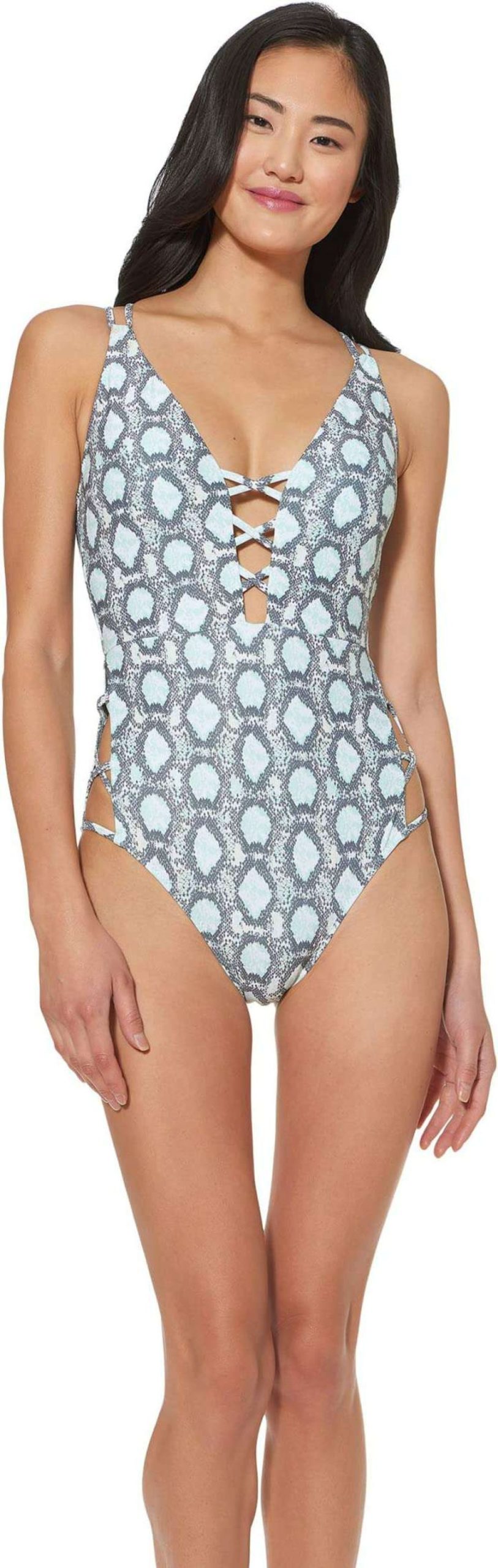 Swimwear * | Jessica Simpson Snake Eyes Cross Strap Plunge One-Piece